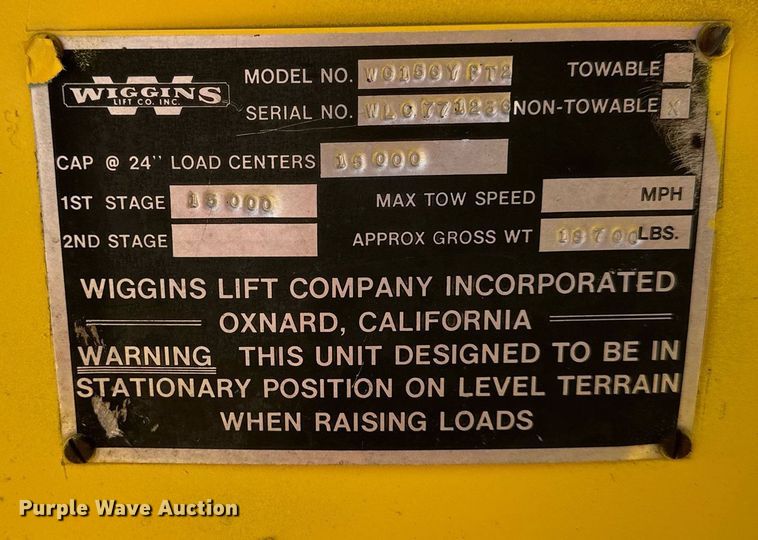 image for item DR2589 Wiggins  WG156YPT2 forklift