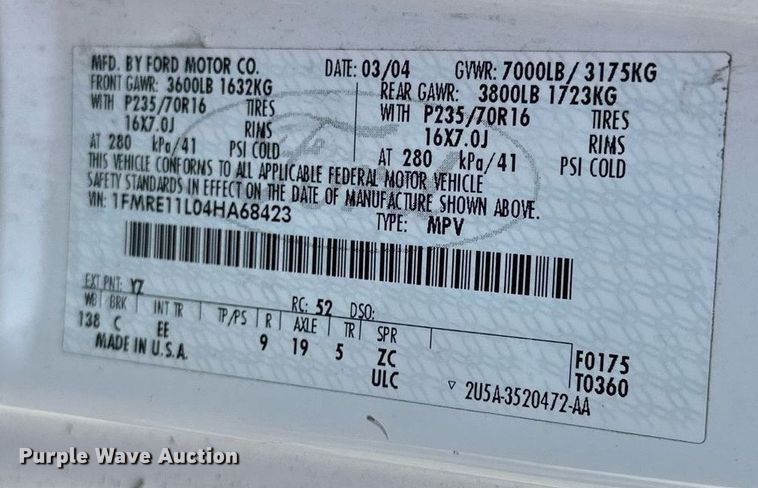 image for item DR2641 2004 Ford E150 XLT van