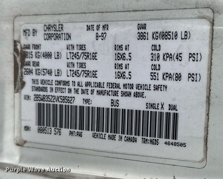 image for item DR2645 1997 Dodge  Ram 3500 van