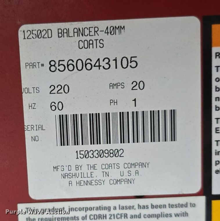 image for item DS4842 Coats 1250 Direct Drive tire balancer