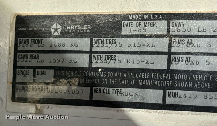 image for item DV2766 1985 Dodge  Ram Charger SUV