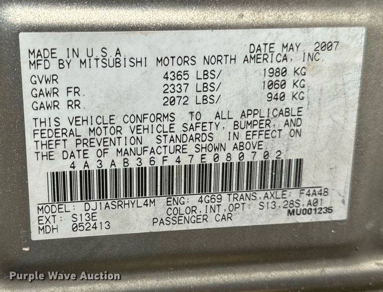 image for item DV5899 2007 Mitsubishi  Galant ES 