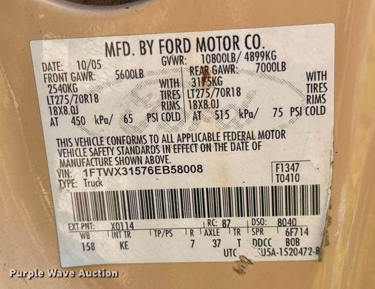 image for item DV5900 2006 Ford  F350 Super Duty XL SuperCab flatbed pickup truck