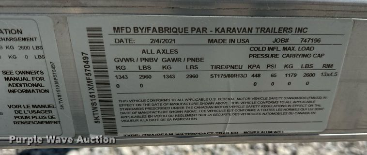 image for item DV5903 2021 Karavan jet ski trailer 