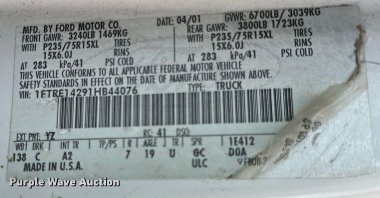 image for item DV5916 2001 Ford  E150 delivery van