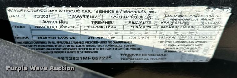 image for item DV5922 2021 Behnke  TBC12316ET-XL tilt deck equipment trailer