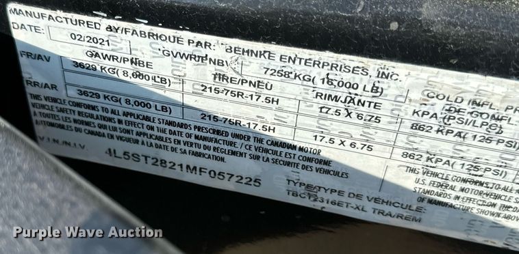 image for item DV5922 2021 Behnke  TBC12316ET-XL tilt deck equipment trailer