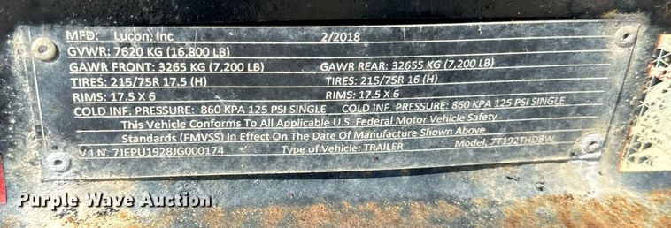 image for item DV5923 2018 Lucon  7T192THDBW tilt deck equipment trailer