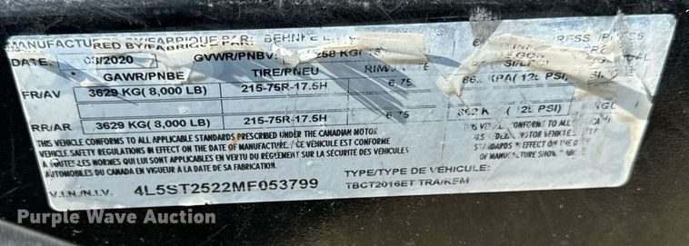 image for item DV5924 2021 Behnke  TBCT2016ET tilt deck equipment trailer