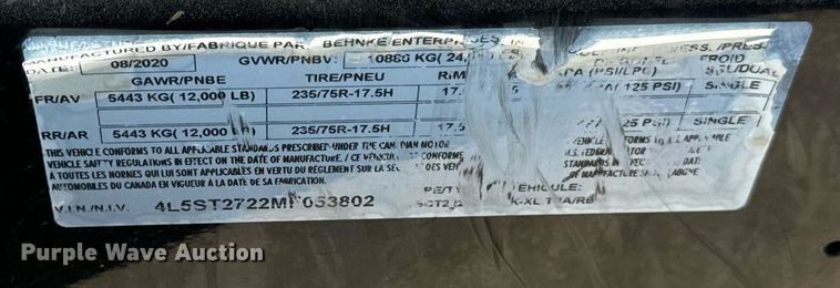 image for item DV5936 2021 Behnke  tilt deck equipment trailer