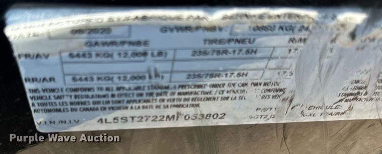 image for item DV5936 2021 Behnke  tilt deck equipment trailer