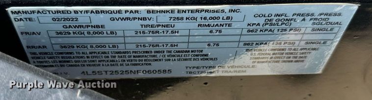 image for item DV5937 2022 Behnke  TBCT2016ET tilt deck equipment trailer