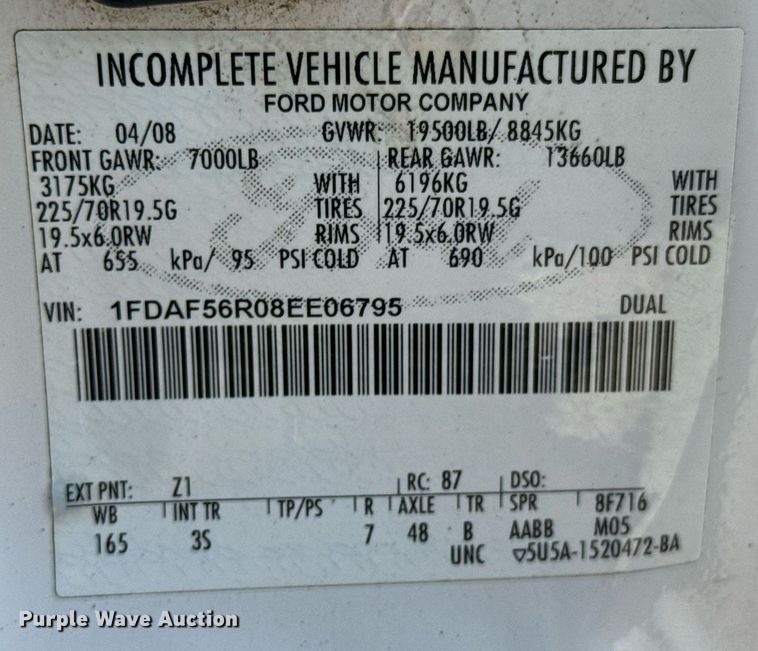 image for item DX1298 2008 Ford F550 Super Duty XL utility / service truck