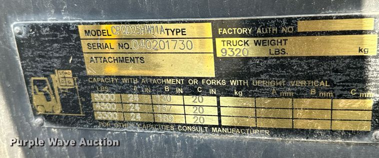 image for item DX1325 Nissan CPQD25HW11A forklift