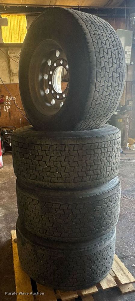 image for item DX1327 (4) Goodyear 445/50R22.5 tires and wheels