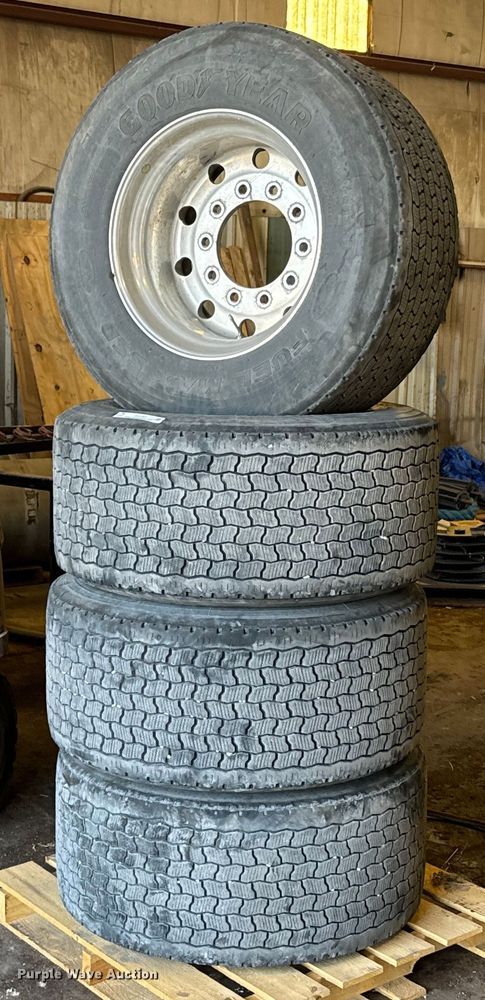 image for item DX1327 (4) Goodyear 445/50R22.5 tires and wheels