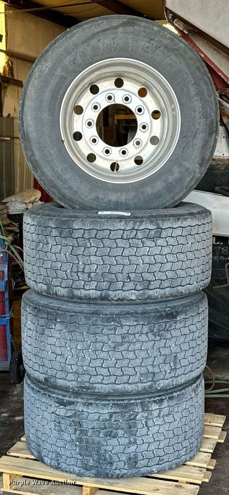 image for item DX1327 (4) Goodyear 445/50R22.5 tires and wheels