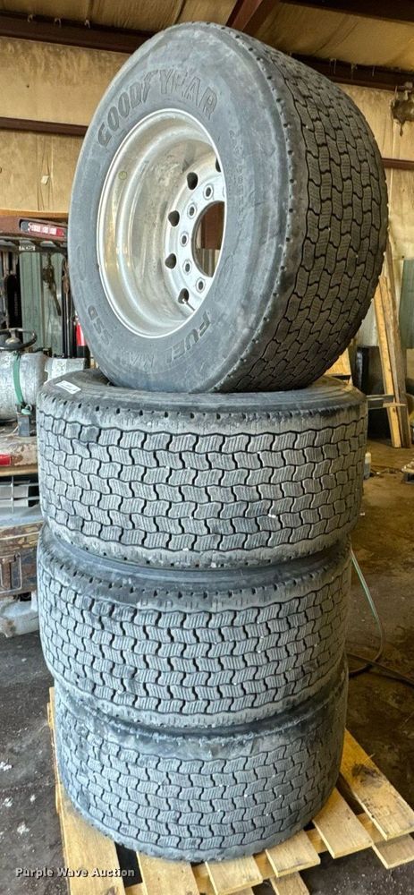 image for item DX1327 (4) Goodyear 445/50R22.5 tires and wheels