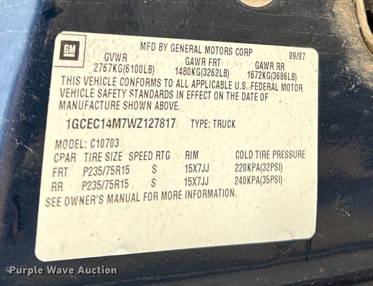 image for item EE7512 1998 Chevrolet  C1500 pickup truck