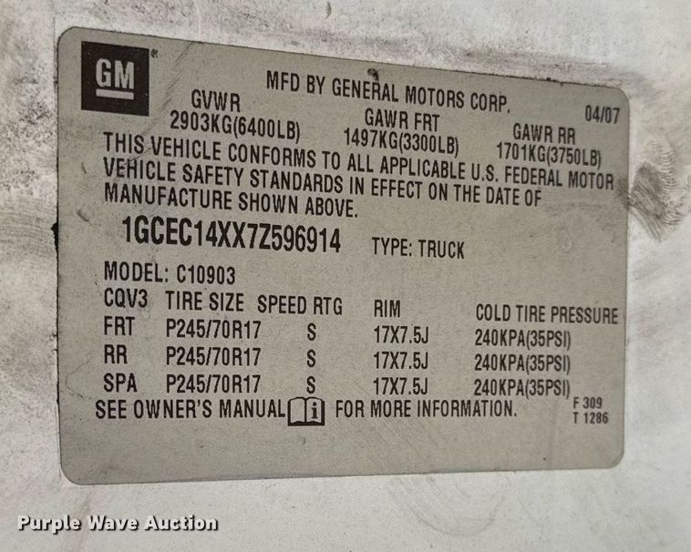 image for item EE7579 2007 Chevrolet Silverado 1500 pickup truck