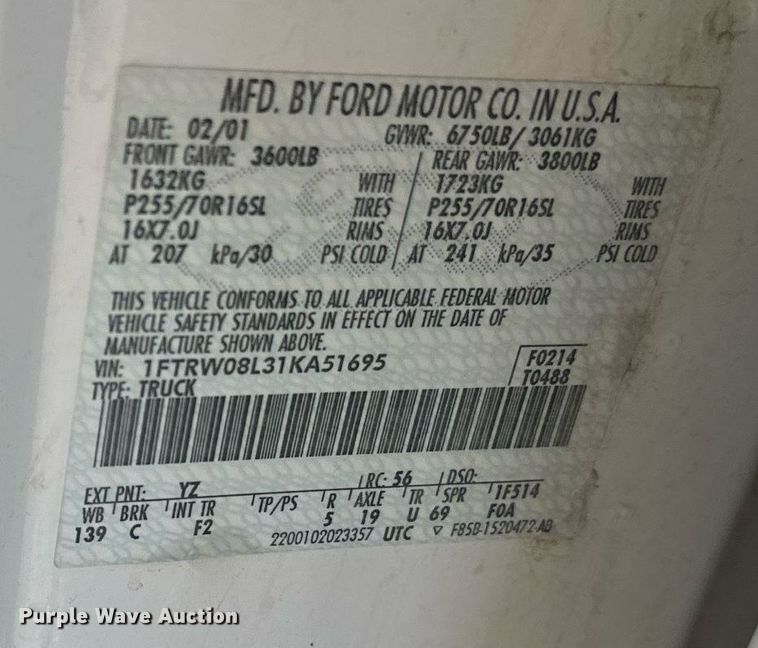 image for item EE7751 2001 Ford F150 XLT SuperCrew pickup truck