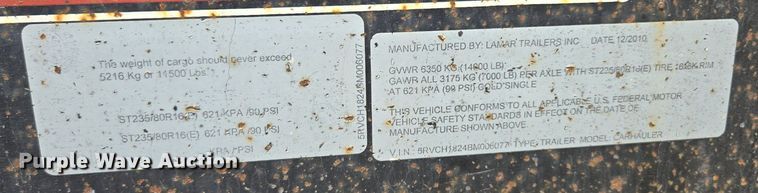 image for item EE8500 2011 Lamar  Carhauler equipment trailer