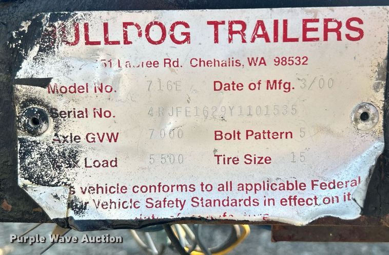 image for item EG1047 2000 Bulldog Trailers 716E utility trailer