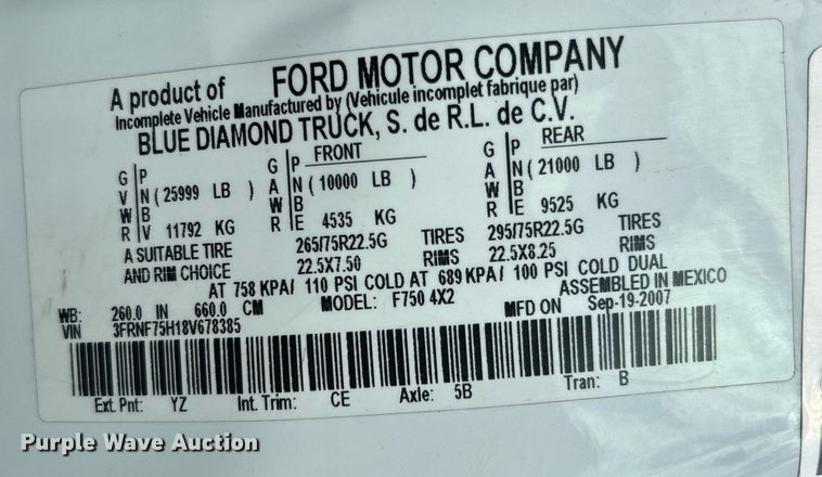 image for item EG1057 2008 Ford F750 Super Duty  flatbed truck