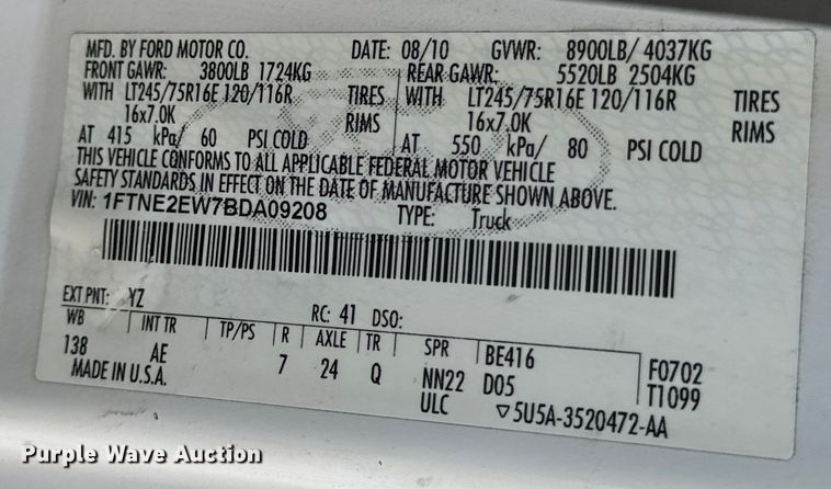 image for item EH7017 2011 Ford E250 utility van