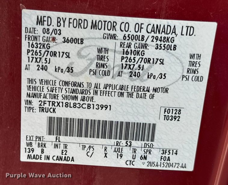 image for item EH7035 2003 Ford F150 Lariat SuperCab pickup truck