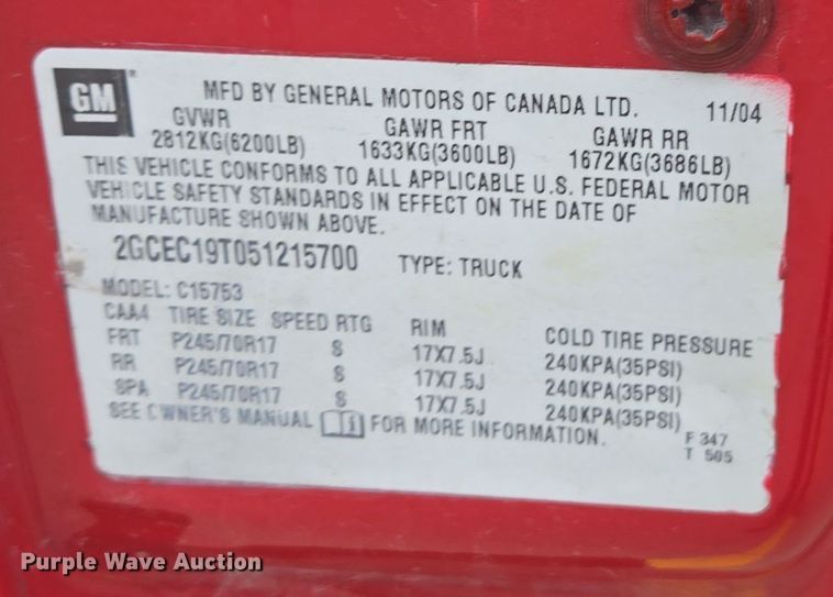 image for item EI4043 2005 Chevrolet  Silverado 1500 Ext. Cab pickup truck