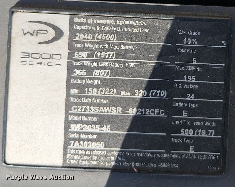 image for item EI8266 (3) Crown WP3035-45 pallet jacks