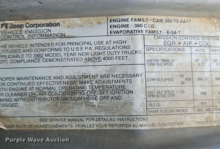 image for item EI8375 1982 Jeep Cherokee  SUV