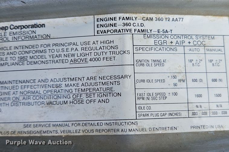 image for item EI8375 1982 Jeep Cherokee  SUV