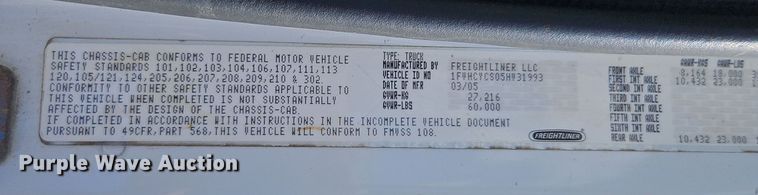 image for item EI8379 2005 Freightliner  M2 refuse truck