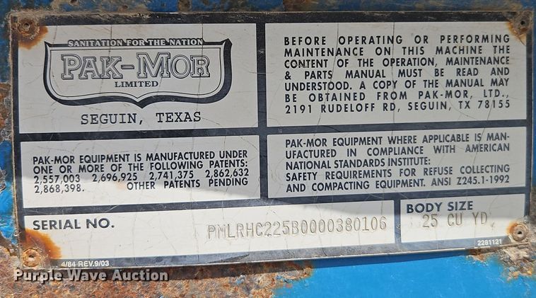 image for item EI8380 2006 Sterling  L9500 refuse truck