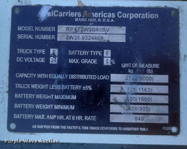 image for item EJ8037 Uni Carriers RPXT2W2G60BV pallet jack