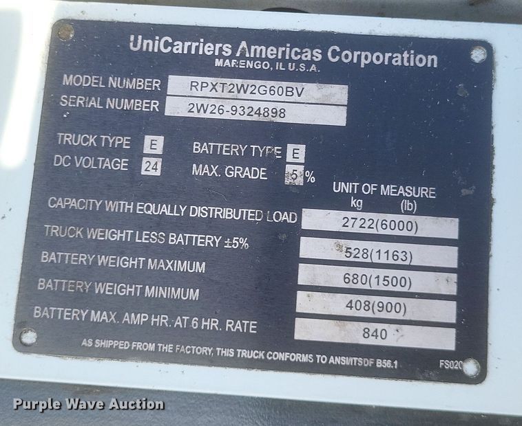 image for item EJ8038 Uni Carriers RPXT2W2G60BV pallet jack