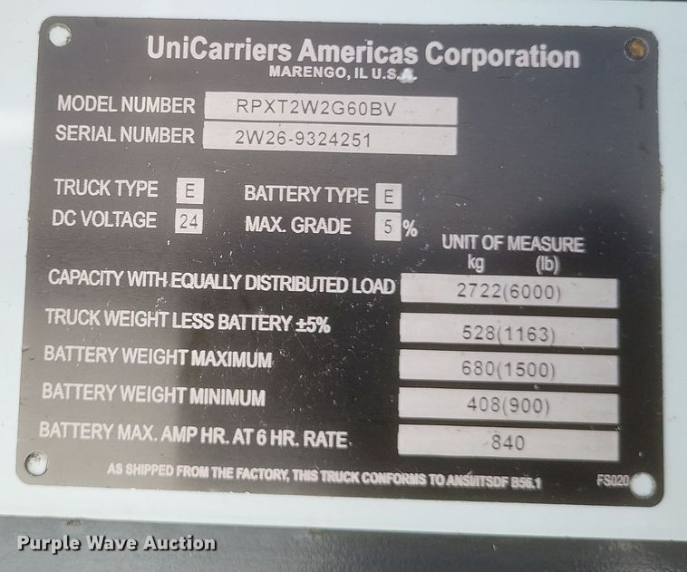 image for item EJ8039 Uni Carriers  RPXT2W2G60BV pallet jack