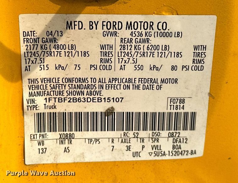 image for item EJ8979 2013 Ford F250 Super Duty utility bed pickup truck