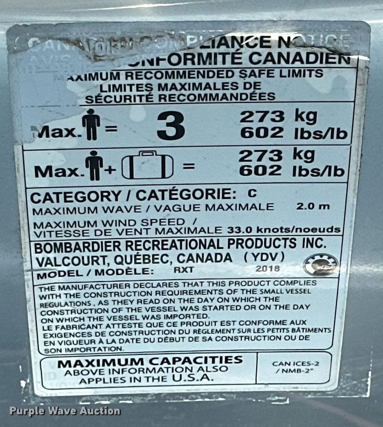 image for item EJ8985 2018 Sea Doo RXTX 300 personal watercraft