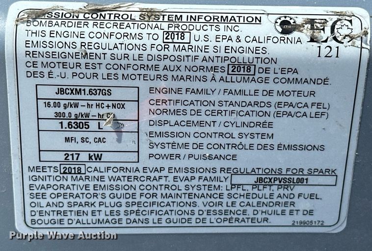 image for item EJ8985 2018 Sea Doo RXTX 300 personal watercraft