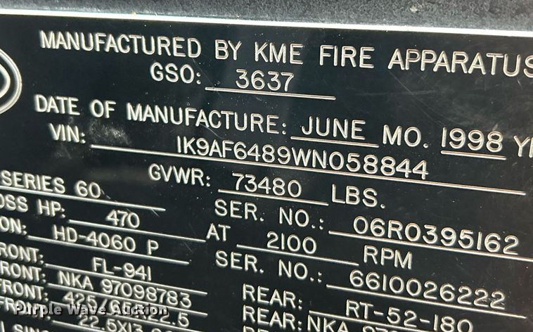 image for item EK3263 1998 KME ladder fire truck