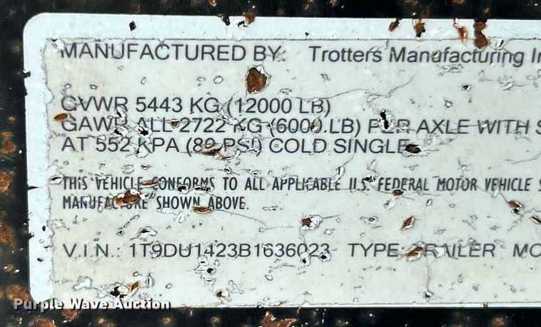 image for item EK3315 2011 Trotters 50014 utility trailer
