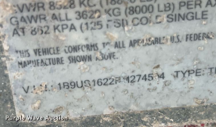 image for item EK3318 2015 Brooks Brothers  CSL 162-8KE equipment trailer