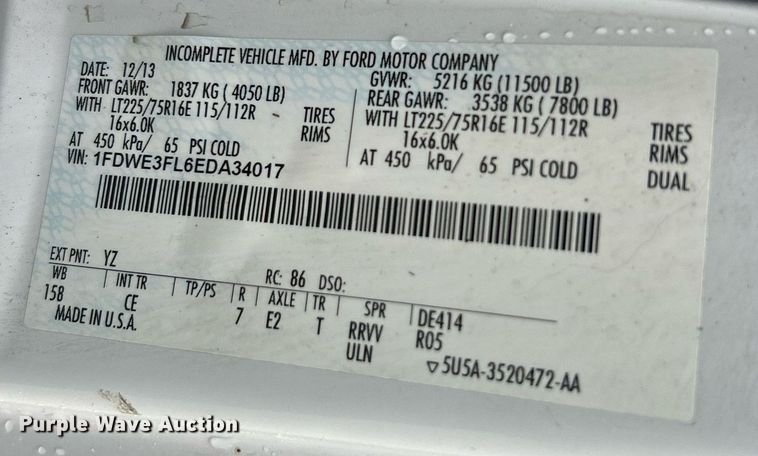 image for item EK3347 2014 Ford E350 Super Duty box van