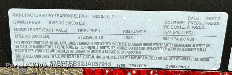 image for item EK3385 2018 Pace CV8528REA enclosed cargo trailer