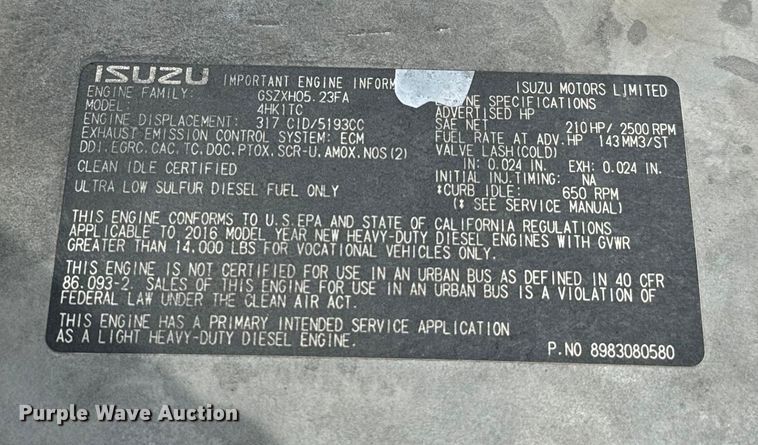 image for item IE9038 2017 Isuzu truck cab and chassis