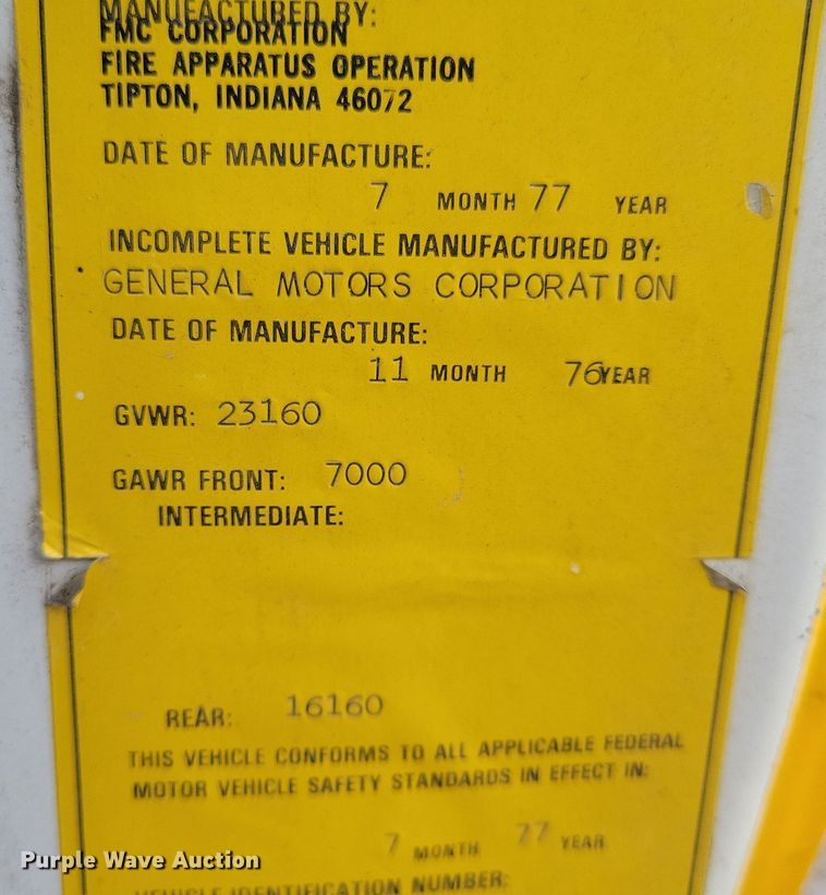 image for item JO9409 1977 Chevrolet  Custom Deluxe C65 pumper fire truck