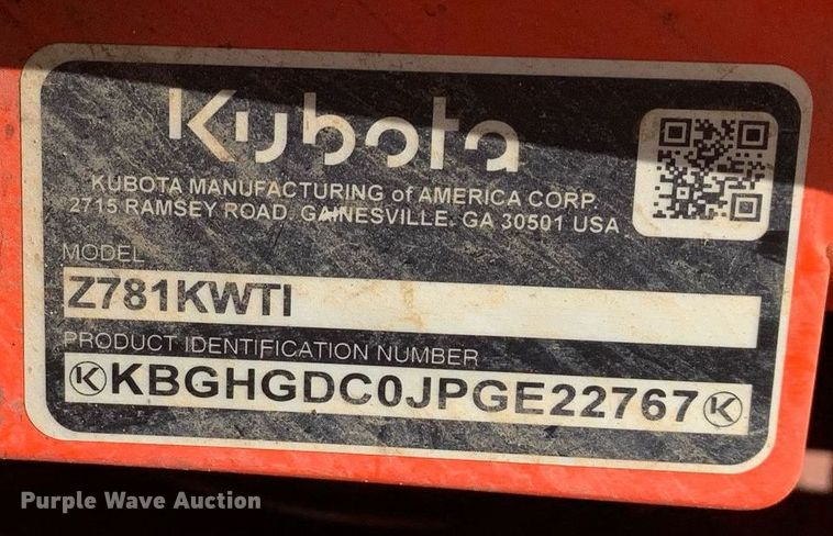 image for item JT9763 2023 Kubota  Z781KWTI ZTR lawn mower